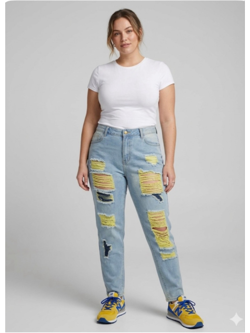 Unbranded Light Blue Jeans with Yellow and Blue Distressed Areas Size M